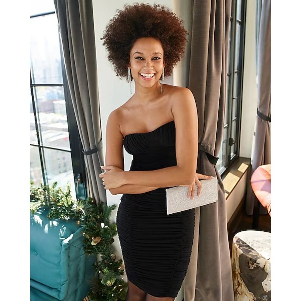 Express Strapless Ruched Mesh Mini Dress S - Picture 6 of 9